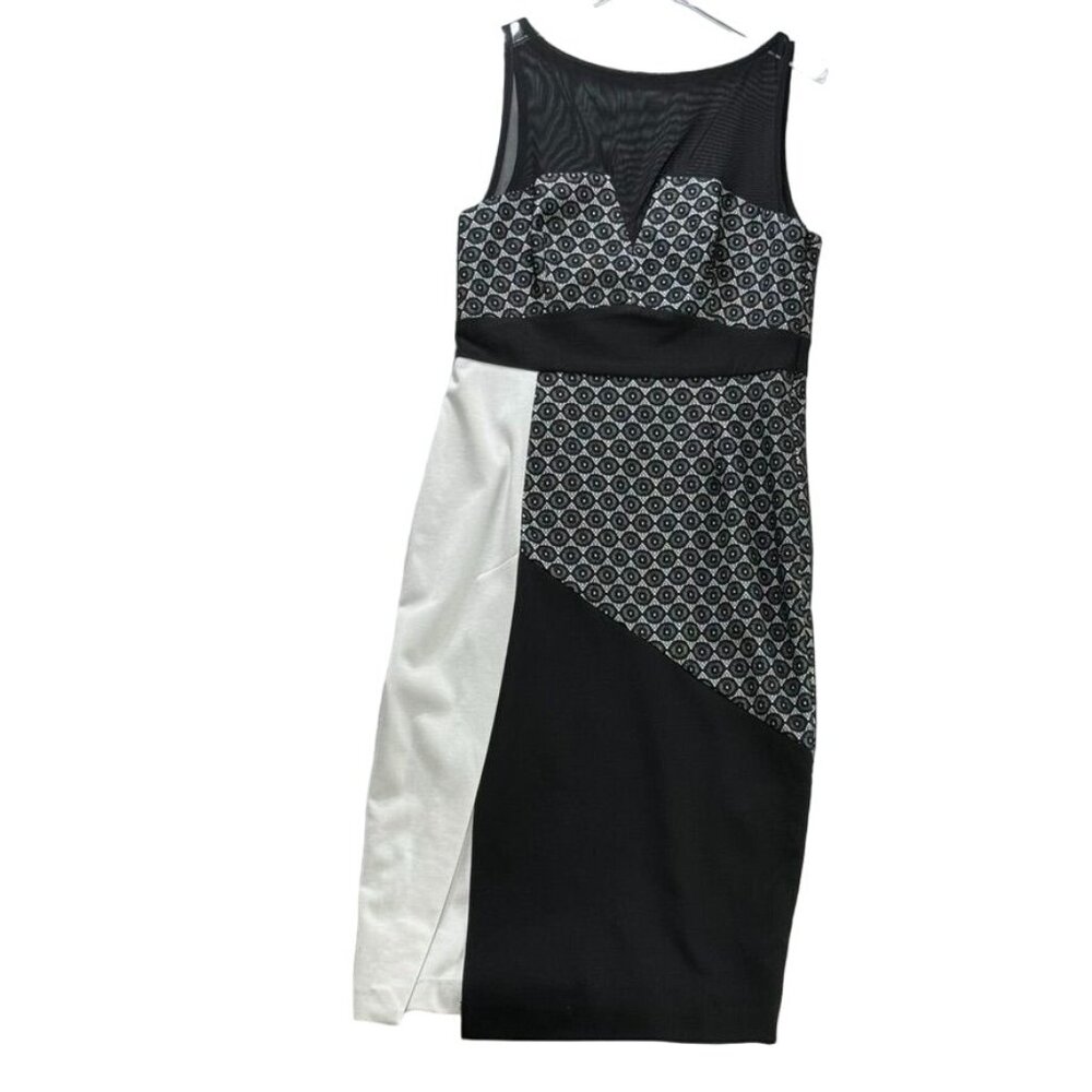 ASOS Women's Monochrome Geometric Dress Mesh Detail Black White Size 8